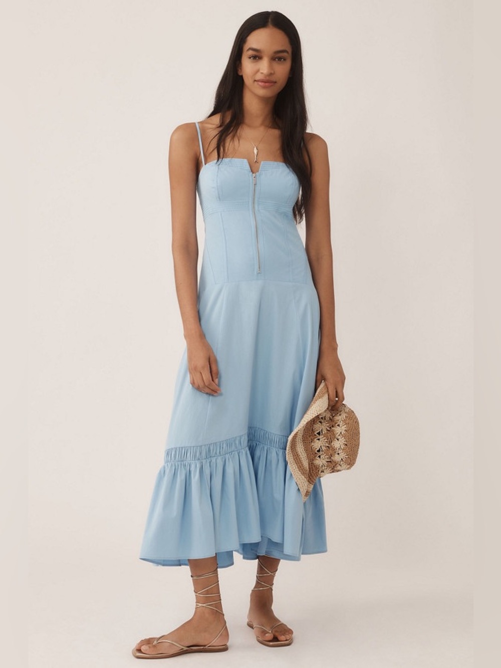 Anthropologie Zip-Front Ruffle-Hem Midi Dress